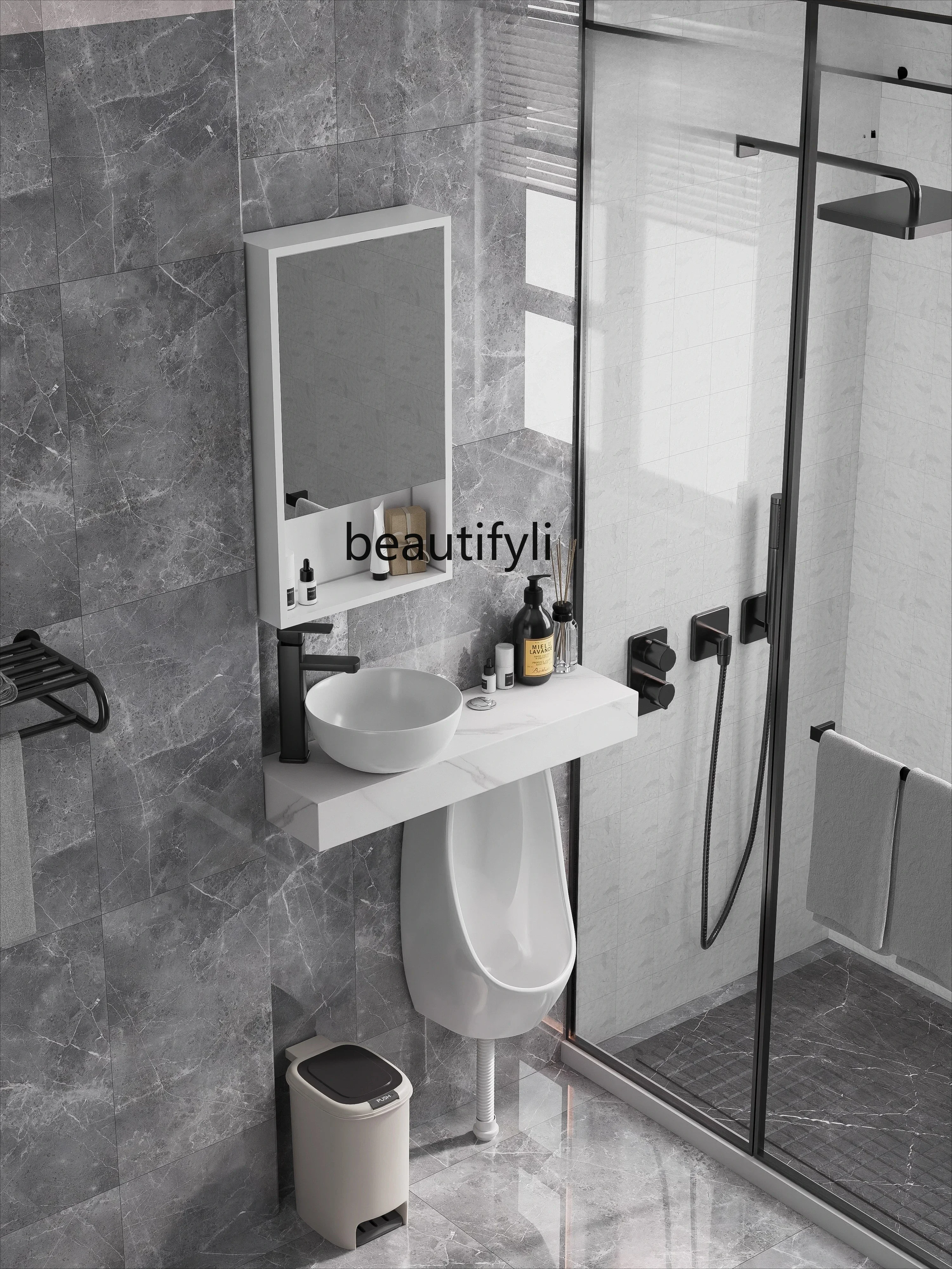 Home Bathroom With Urinal - Urinal rock slab countertop integrated ceramic