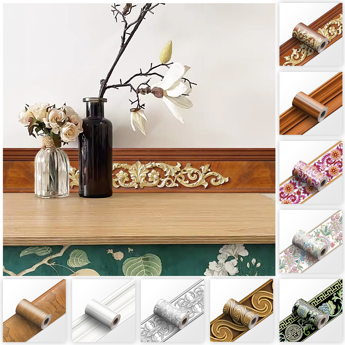 Home Bathroom Floor Tiles - Decorative Self Adhesive Skirting Board PVC