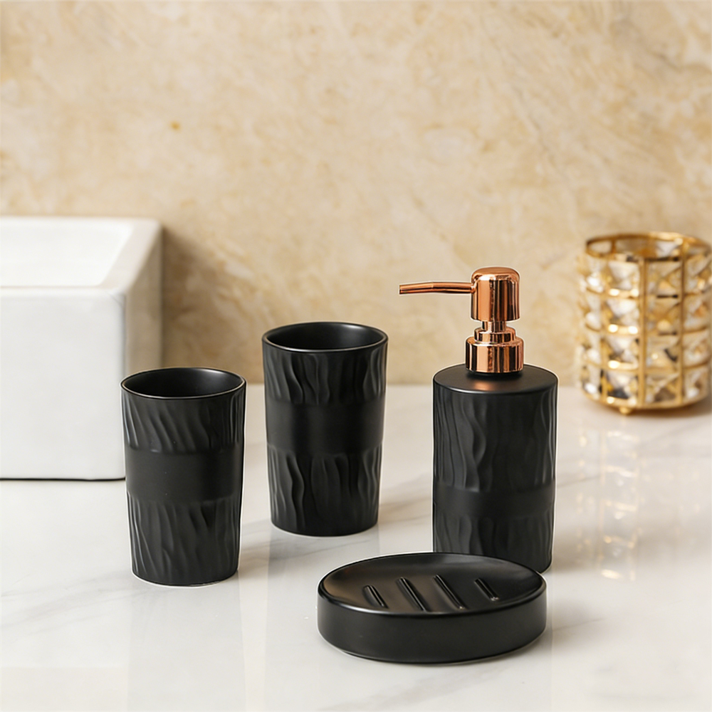 Zara Home Bathroom Set - 4 Pcs Black Ceramic Creative Bathroom