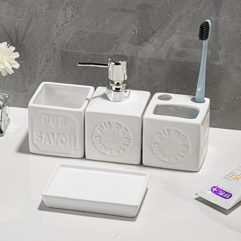 Zara Home Bathroom Set - Ceramic Bathroom Organizer Set 4-Piece Liquid