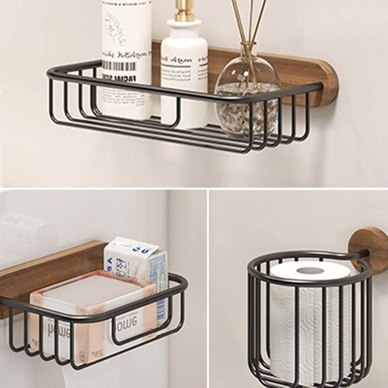 Home Bathroom Paper Towels - Solid Wood Tissue Holder Without Drilling