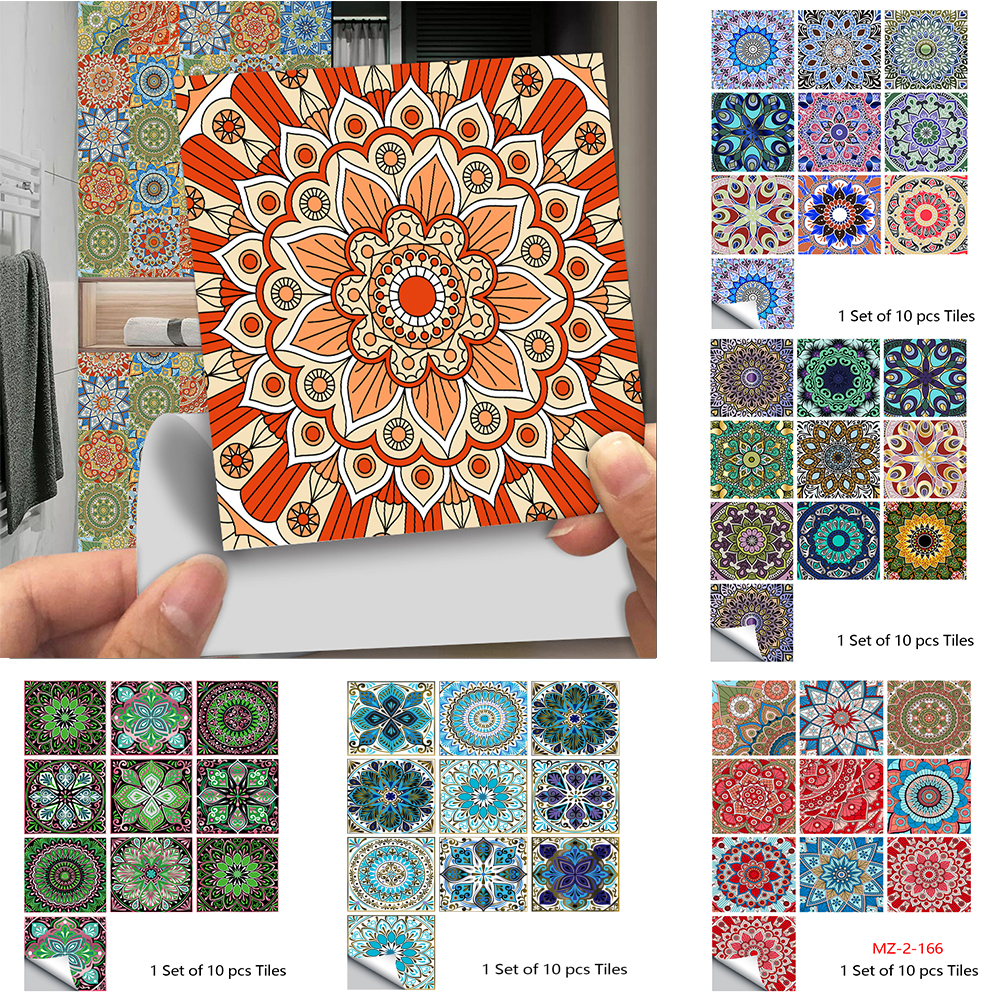 Home Bathroom Floor Tiles - 10pcs/set Mandala Style Crystal Hard Tiles