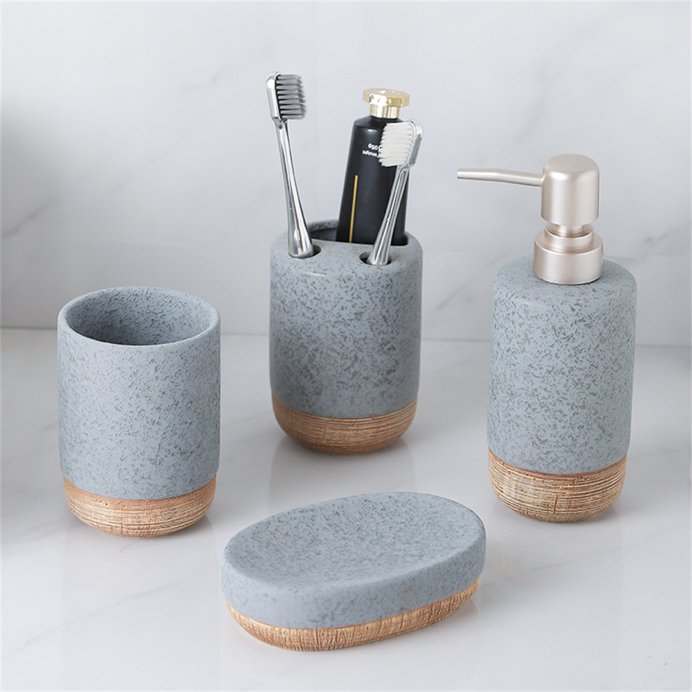 Zara Home Bathroom Set - 4PCS Brown Base Ceramic Bathroom Accessories,