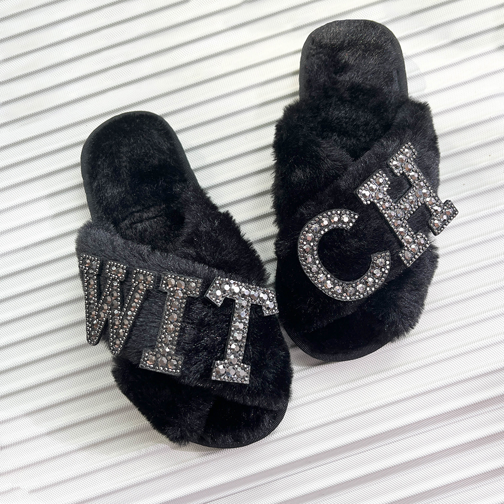 Home Bathroom Door Signs - Goth Witch Black fluffy slippers Gothic
