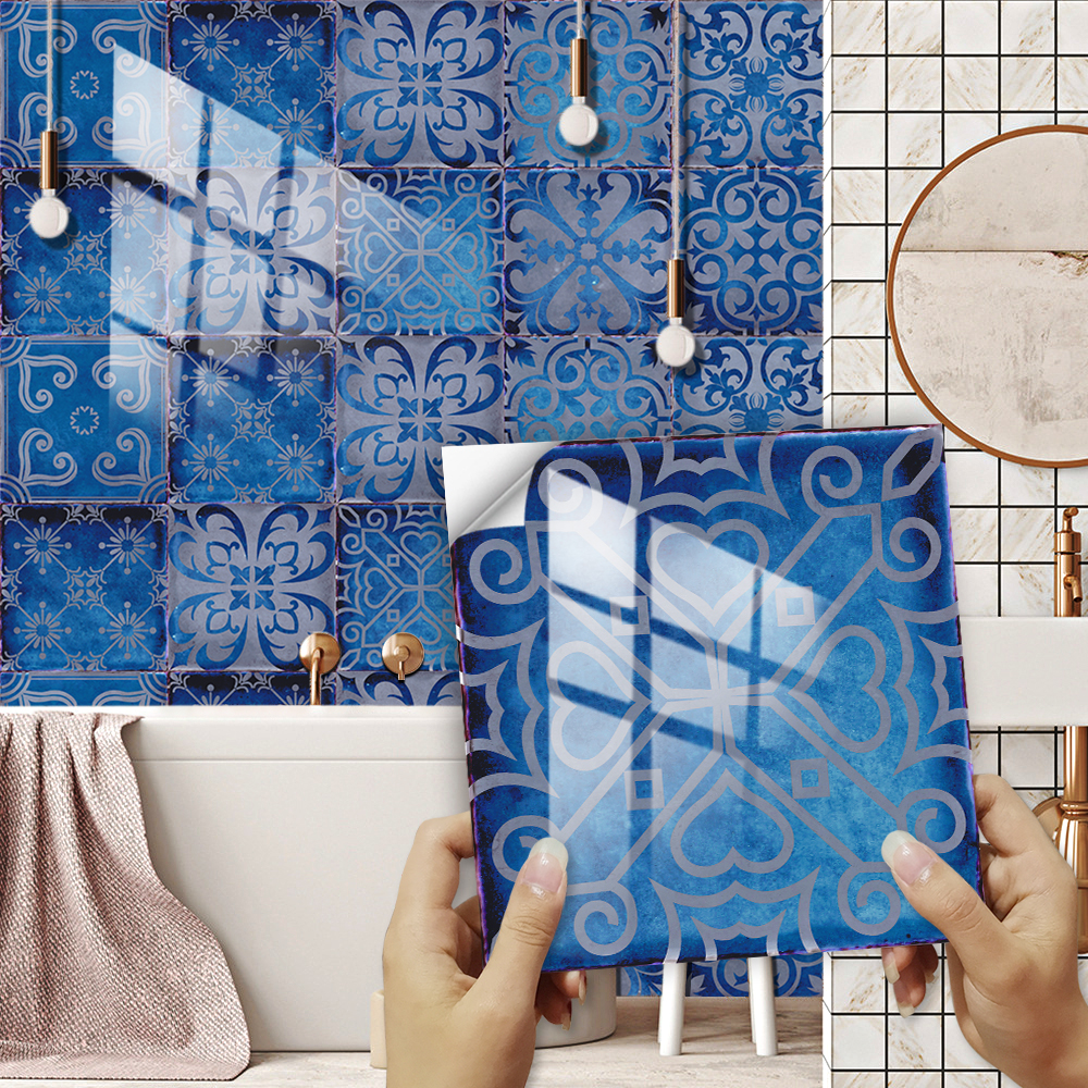 Home Bathroom Floor Tiles - 10pcs/set Dream Blue Tile Sticker Kitchen