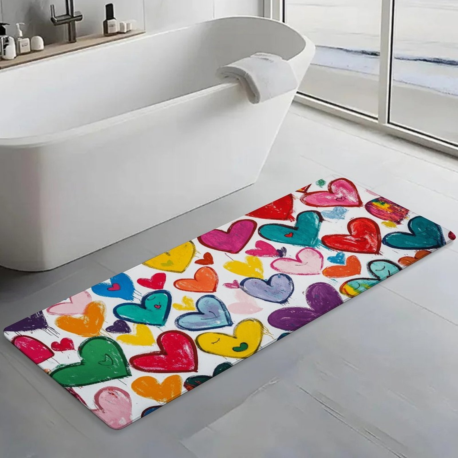 Crayon Graffiti Colorful Heart - Home Bathroom Tub ulasan dan harga