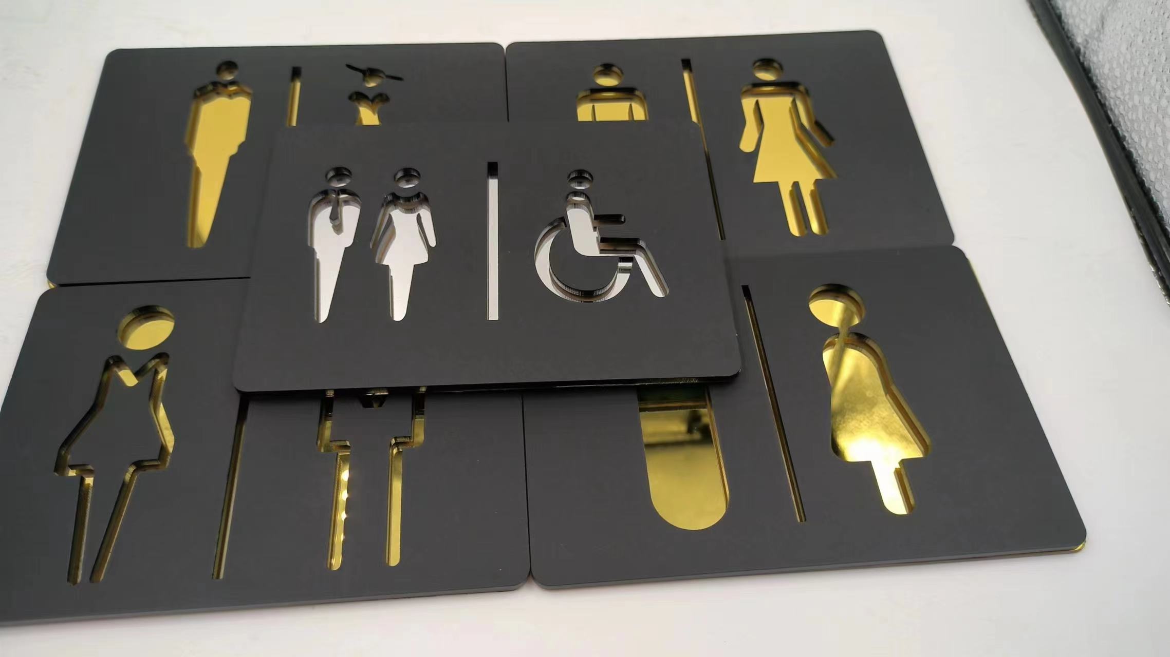 Matte Black Gold Toilet Sign P - Home Bathroom Door Signs ulasan dan harga