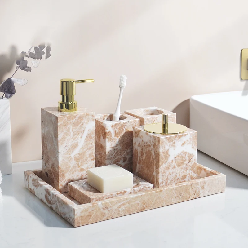 Coral Pink Natural Marble Set  - Zara Home Bathroom Set ulasan dan harga