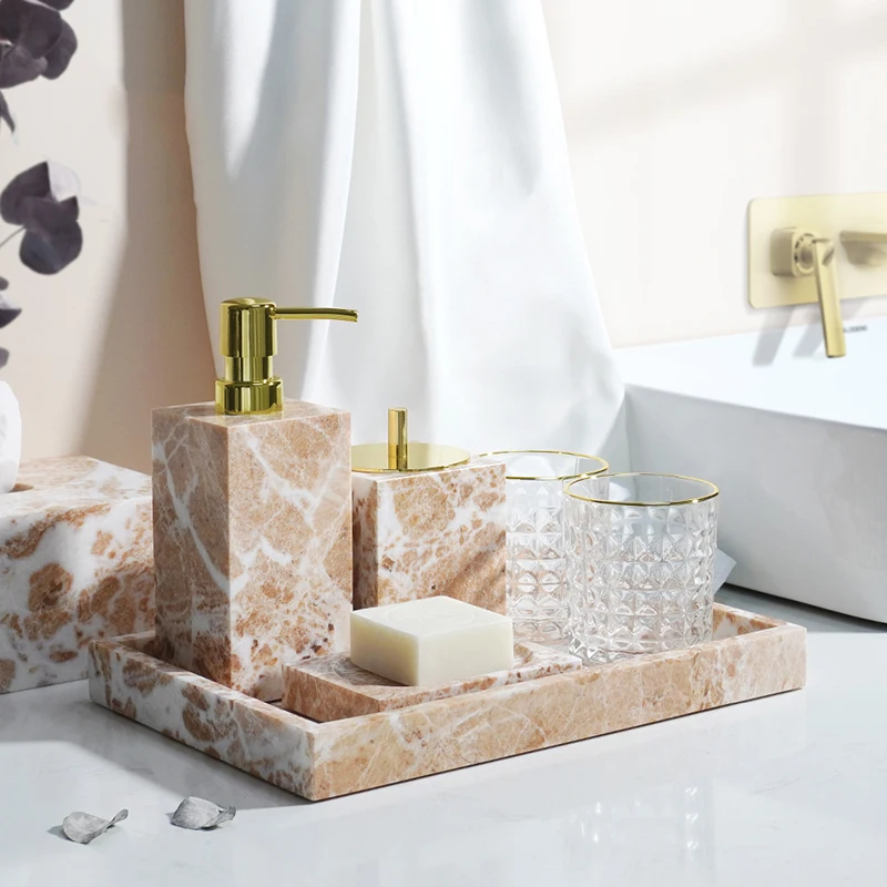 Coral Pink Natural Marble Set  - Zara Home Bathroom Set ulasan dan harga