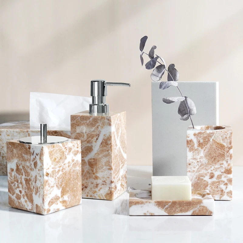 Coral Pink Natural Marble Set  - Zara Home Bathroom Set ulasan dan harga