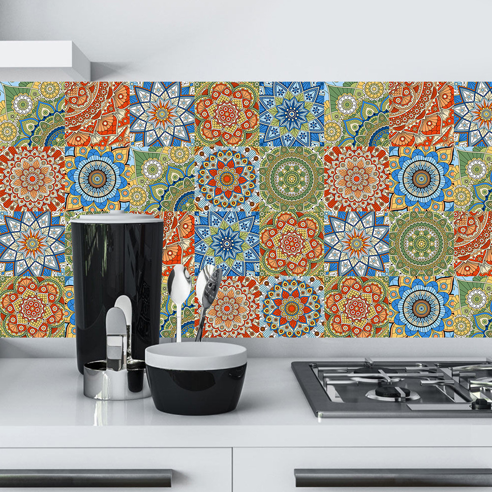 10pcs/set Mandala Style Crysta - Home Bathroom Floor Tiles ulasan dan harga