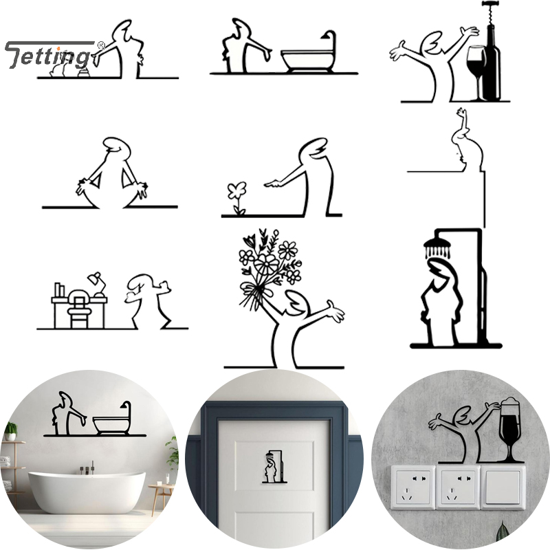 Black Shower Figure Wall Decor - Home Bathroom Door Signs ulasan dan harga