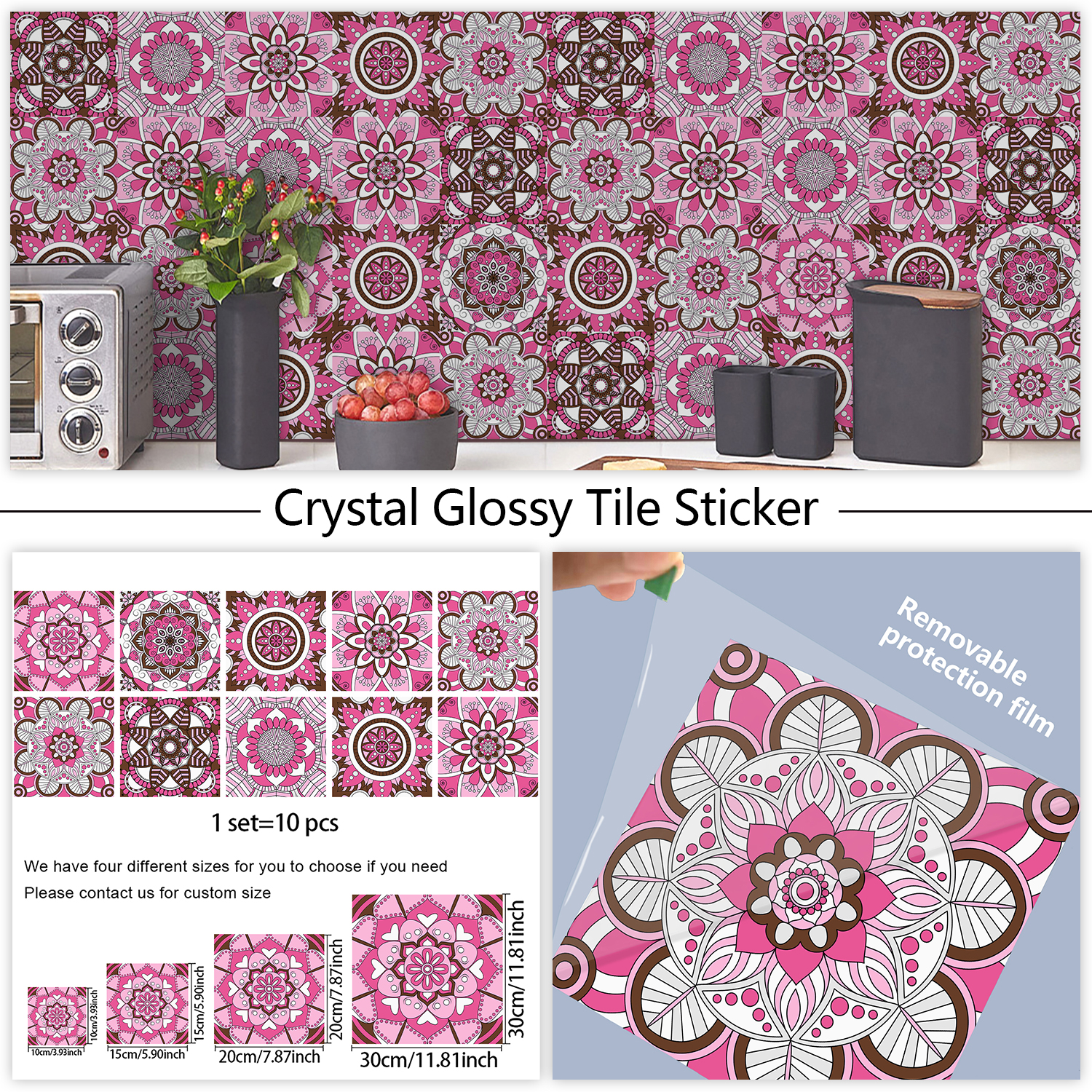 Pink Mandala Vintage Decor Til - Home Bathroom Floor Tiles ulasan dan harga