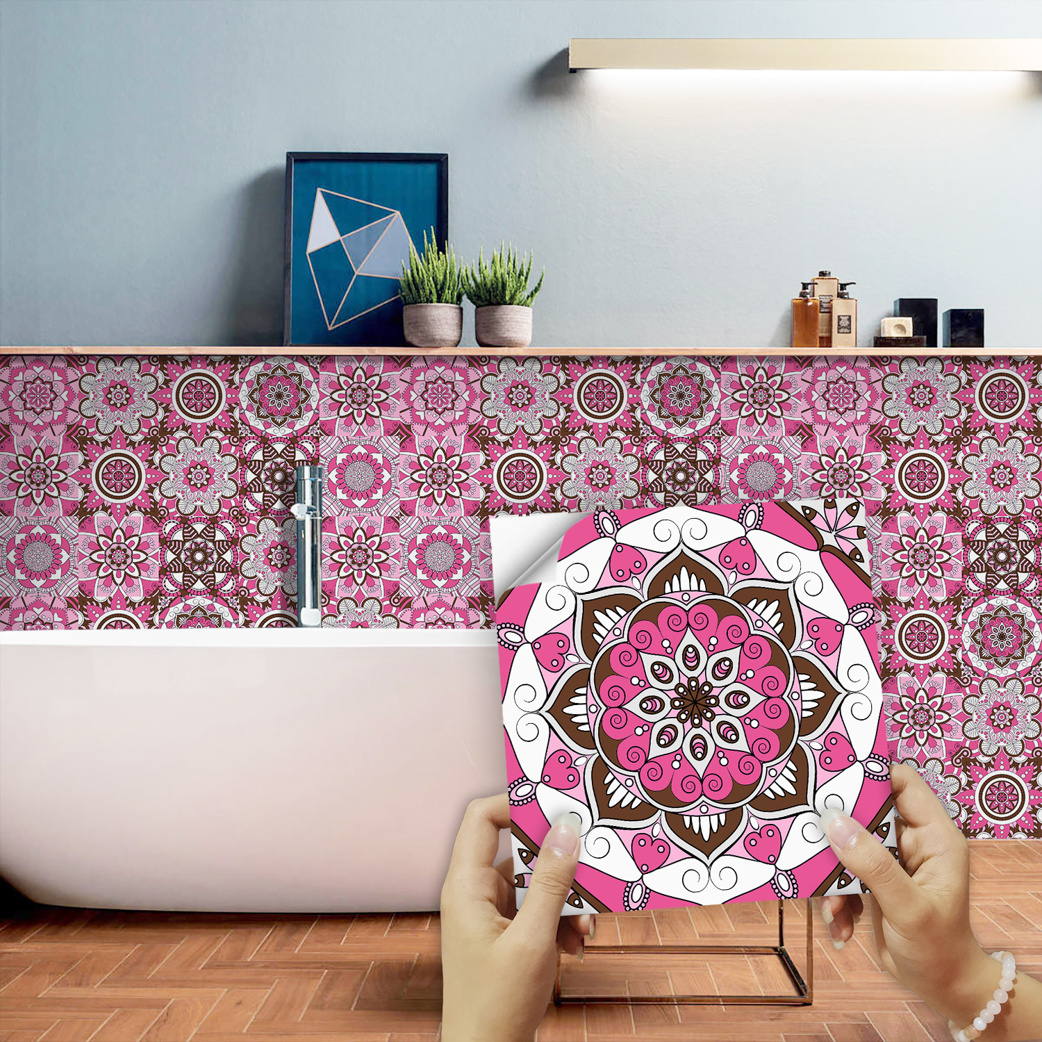 Pink Mandala Vintage Decor Til - Home Bathroom Floor Tiles ulasan dan harga