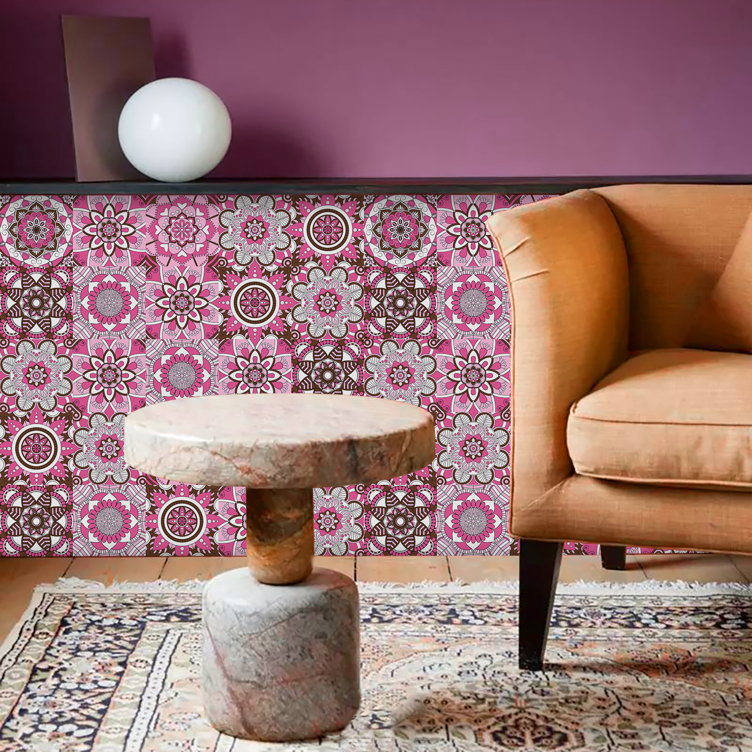 Pink Mandala Vintage Decor Til - Home Bathroom Floor Tiles ulasan dan harga