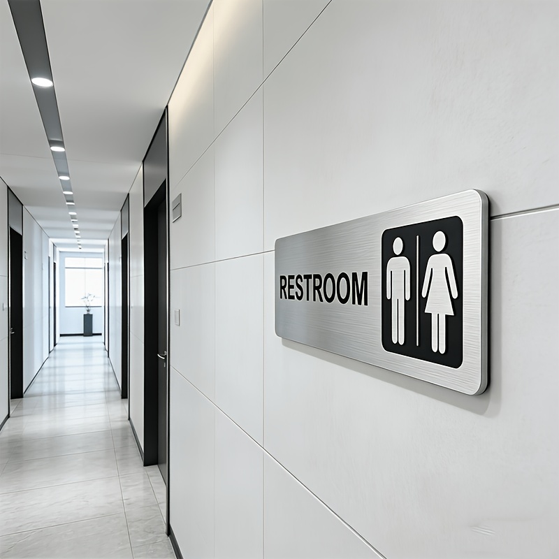 1Pcs Brushed Metal Restroom Si - Home Bathroom Door Signs ulasan dan harga