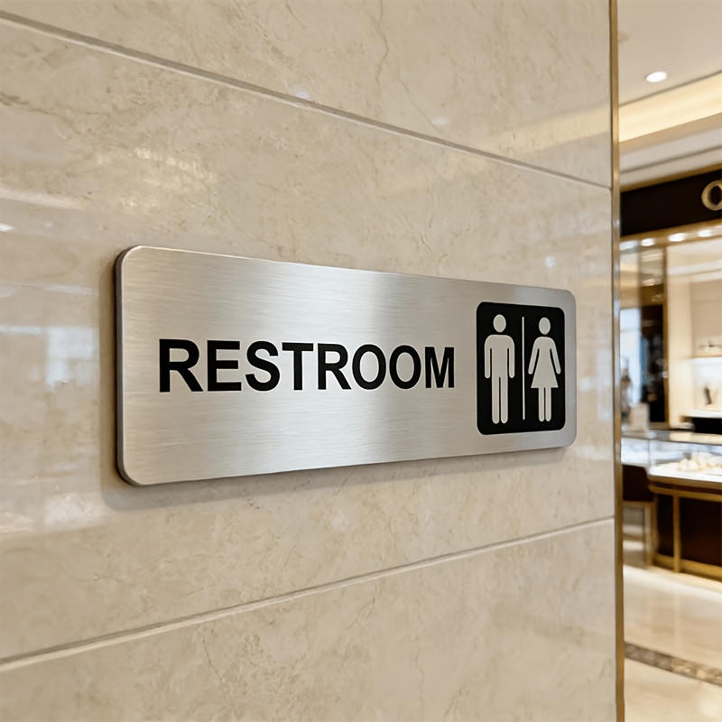 1Pcs Brushed Metal Restroom Si - Home Bathroom Door Signs ulasan dan harga