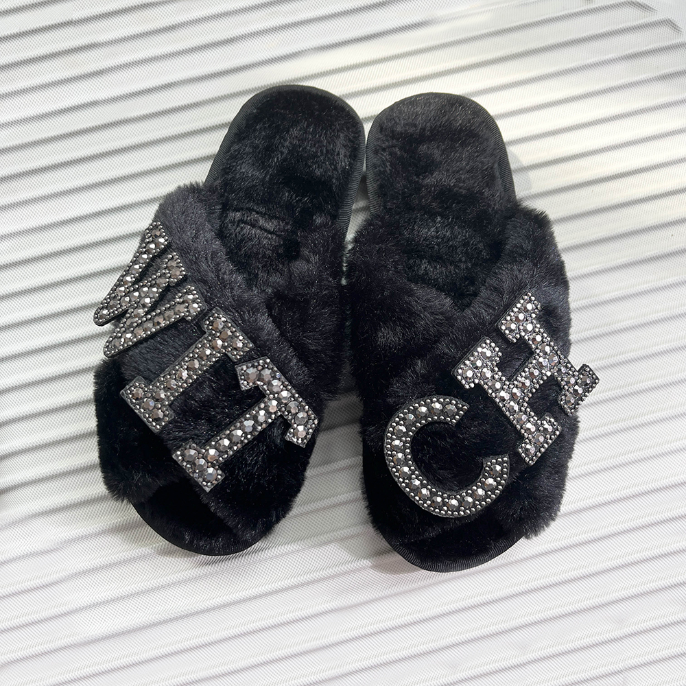 Goth Witch Black fluffy slippe - Home Bathroom Door Signs ulasan dan harga