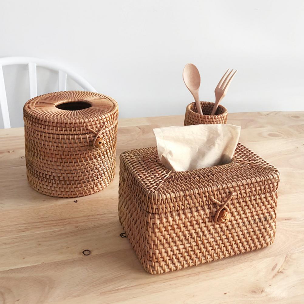 Rattan Tissue Box Home Decorat - Home Bathroom Paper Towels ulasan dan harga