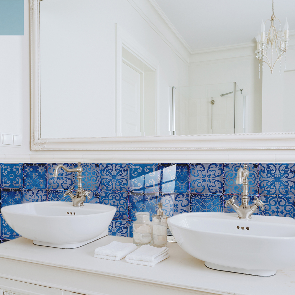 10pcs/set Dream Blue Tile Stic - Home Bathroom Floor Tiles ulasan dan harga